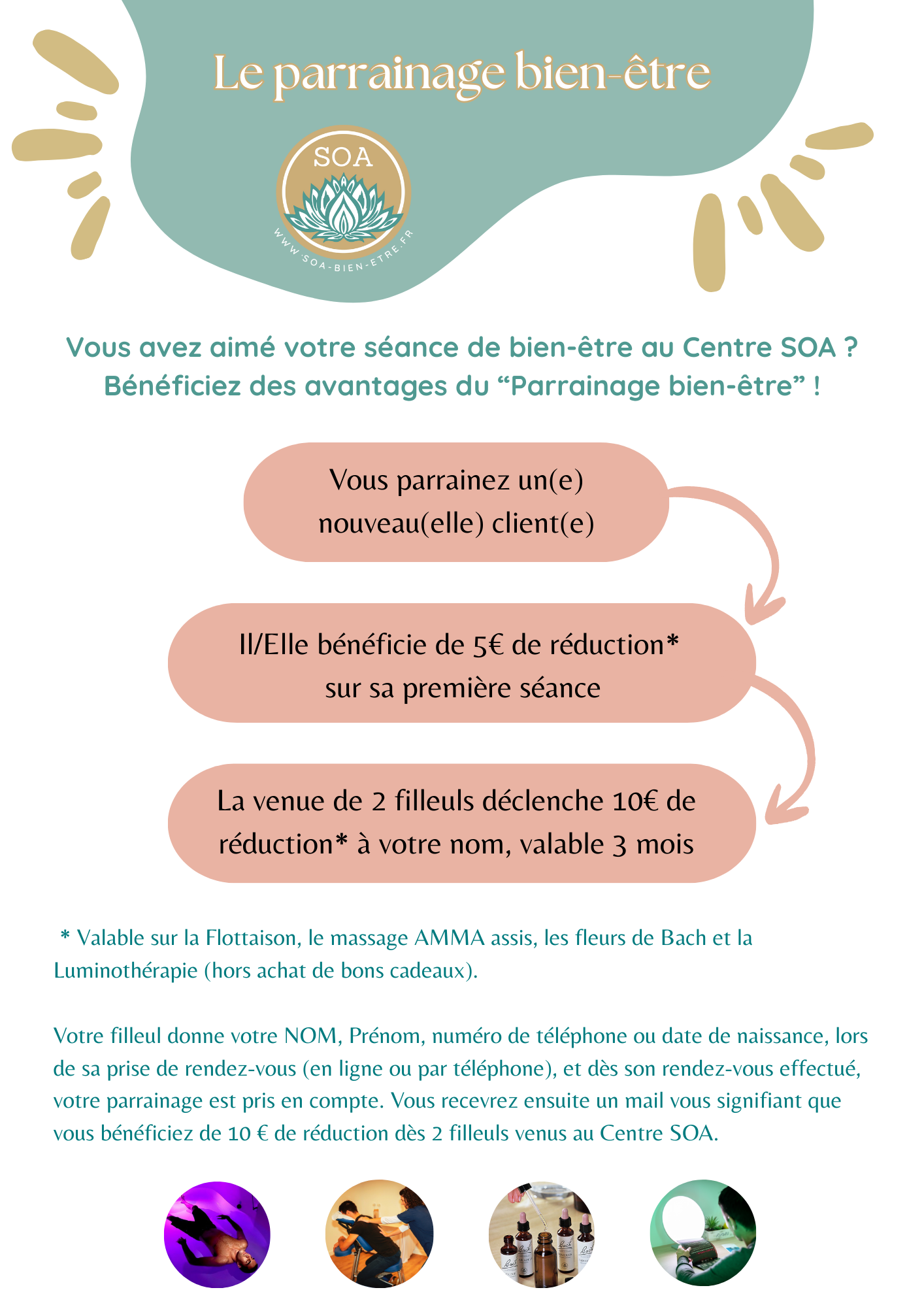 Parrainer vos proches et bénéficier de prix réduits sur vos séance bien-être au Centre SOA