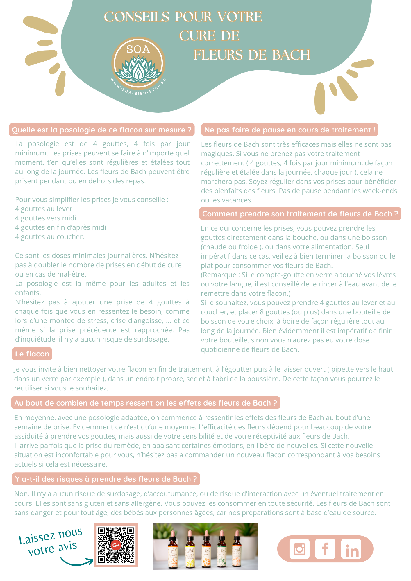 Voici les conseils et la posologie générale de votre cure en fleurs de Bach au Centre SOA à BRIVE LA GAILLARDE