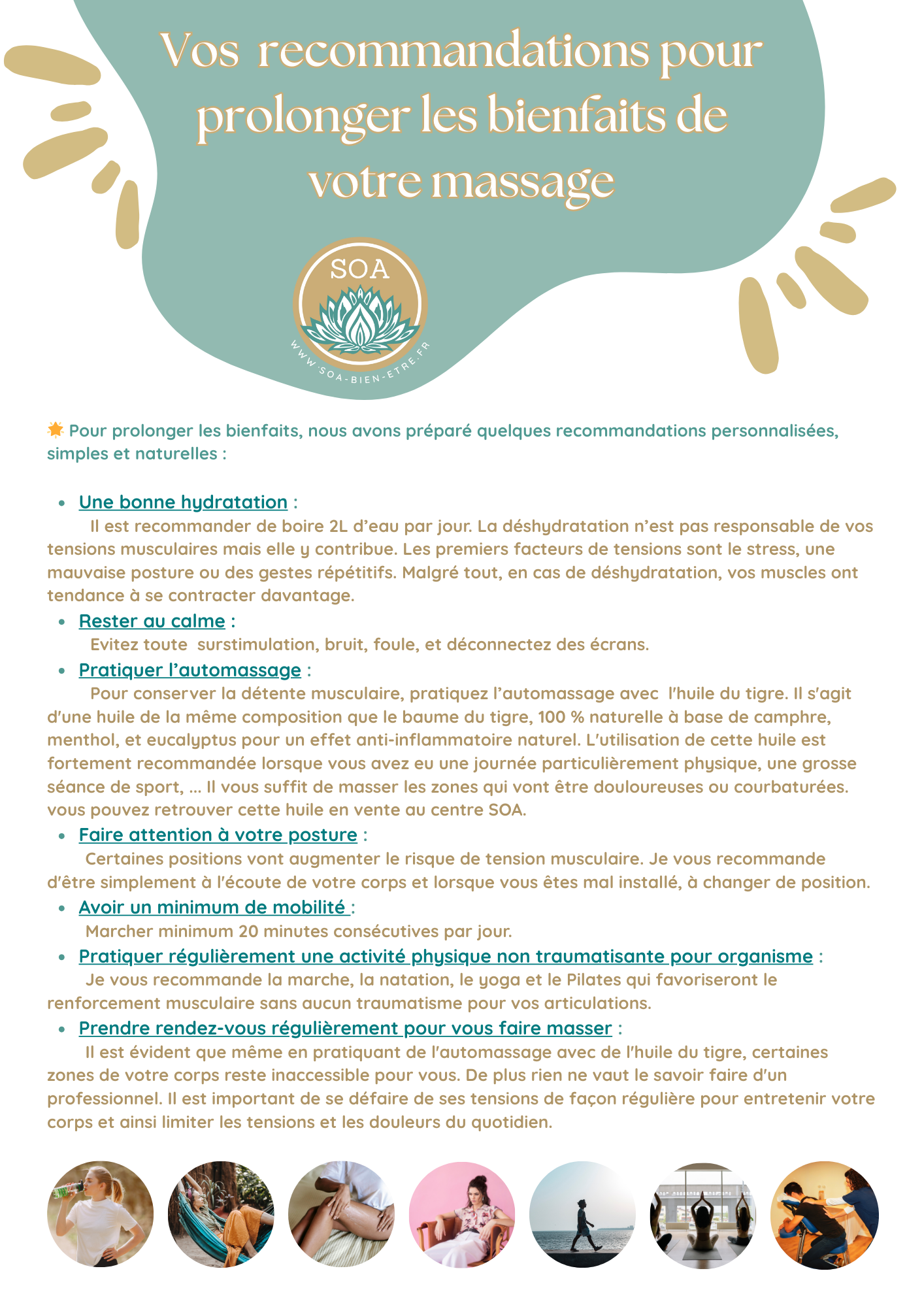 Vos recommandations après un massage AMMA assis au Centre SOA à BRIVE LA GAILLARDE.