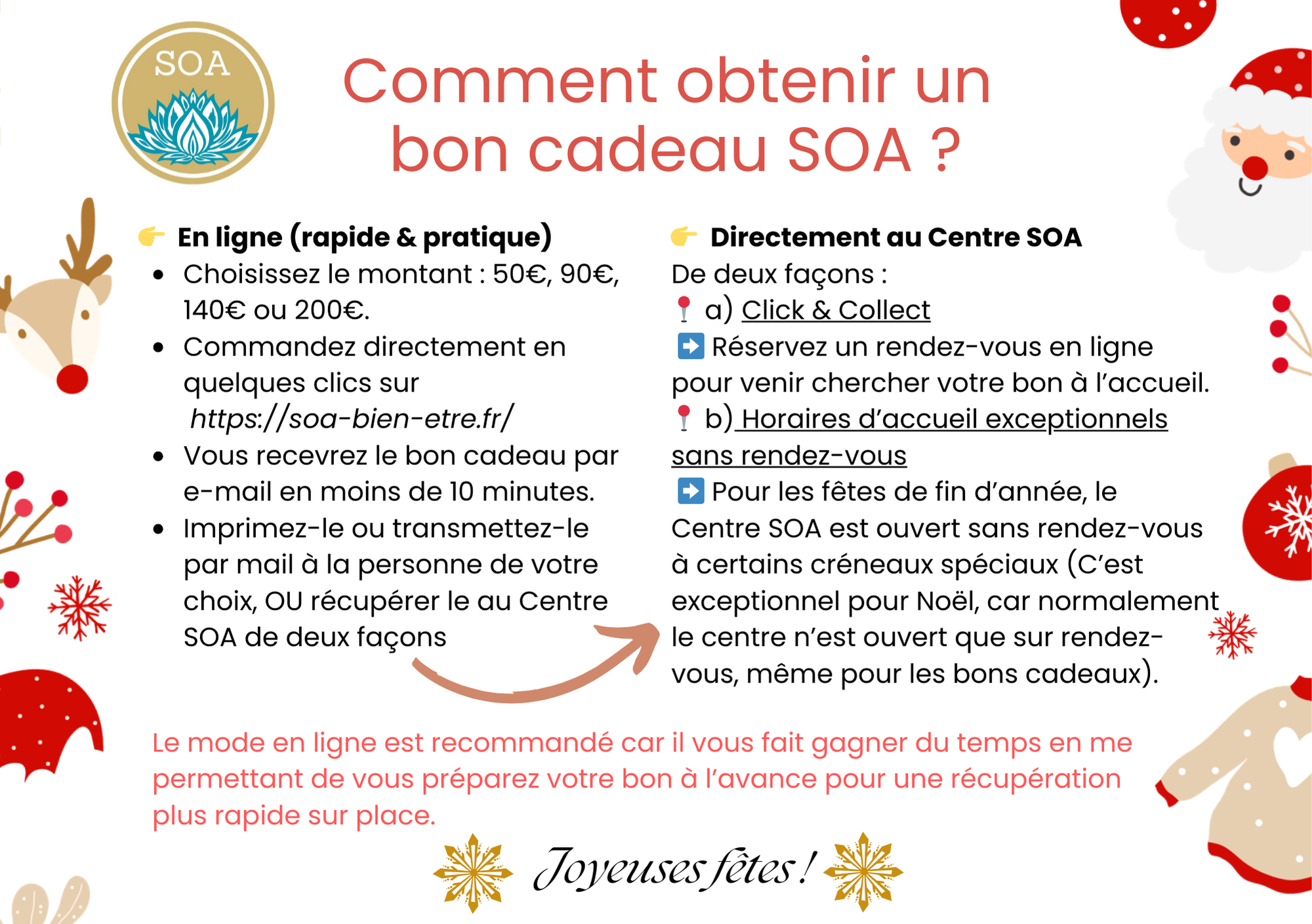 Comment obtenir un bon cadeau du Centre de Flottaison et bien-être SOA ?