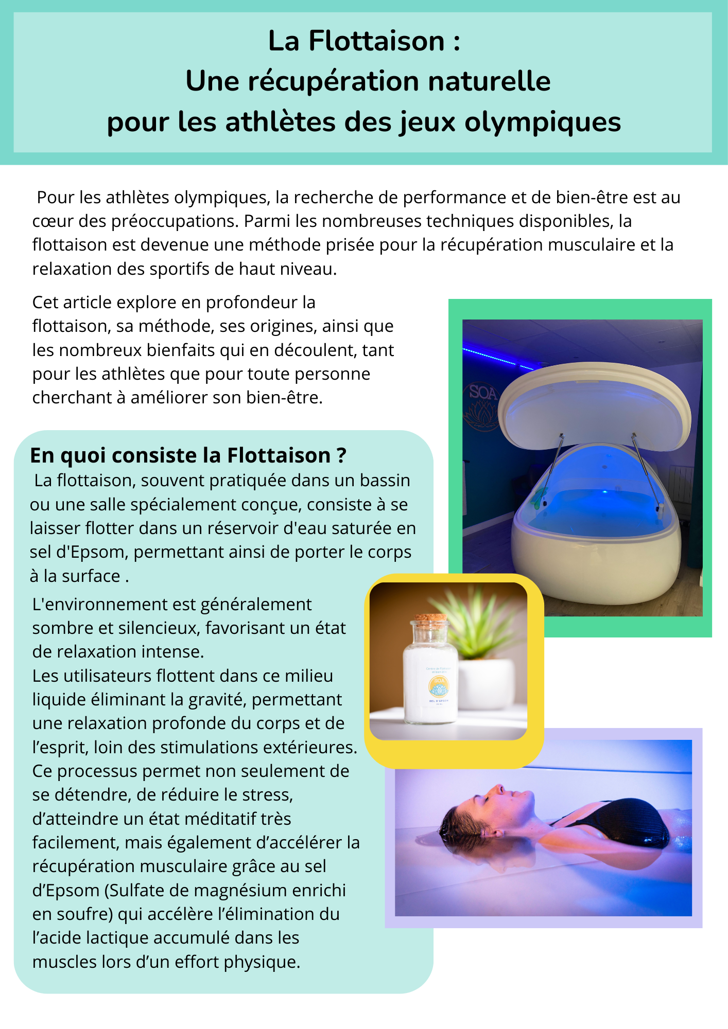 Récupération physique pour les sportifs grâce à la Flottaison à BRIVE LA GAILLARDE